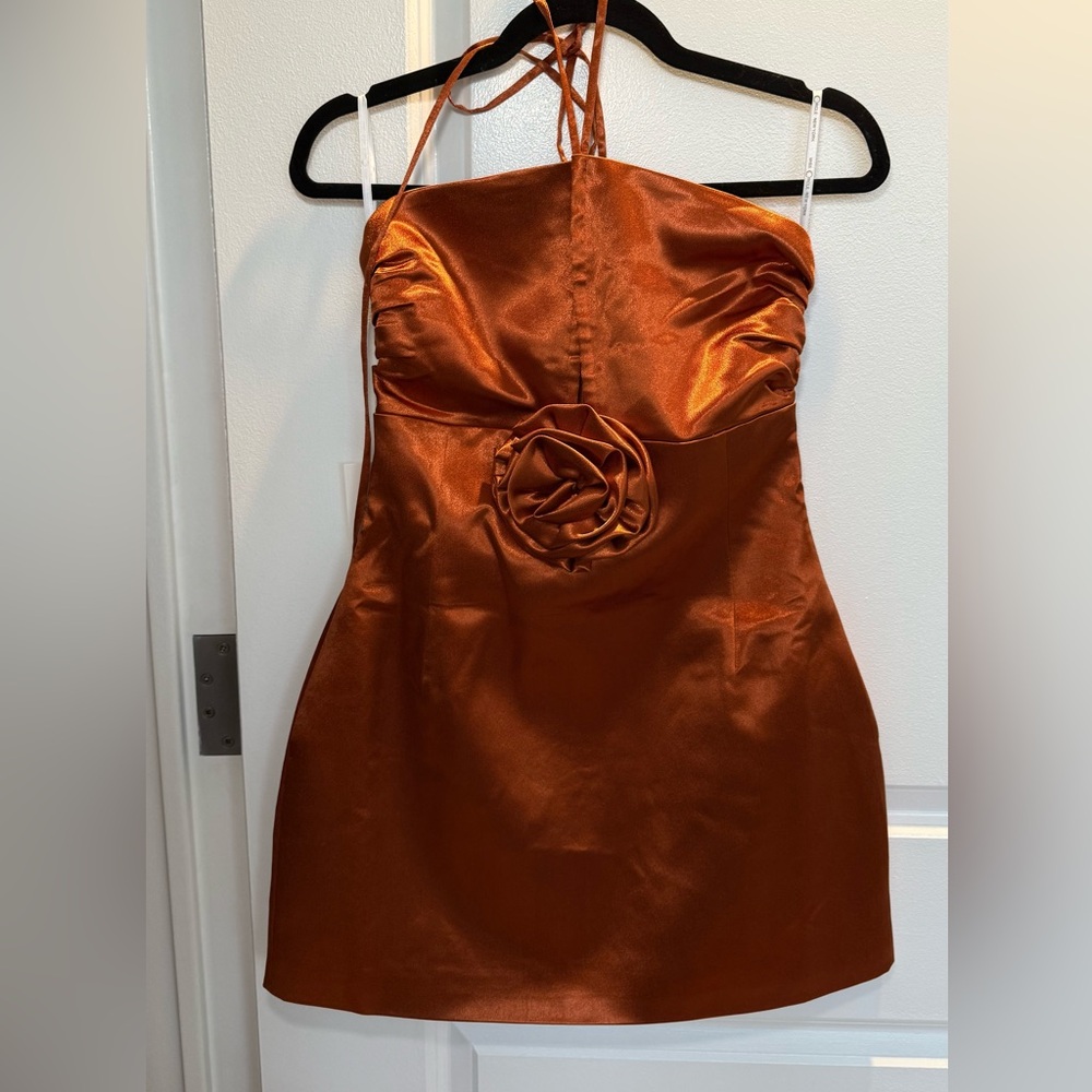 NWT Miss Circle Rust Orange Satin Dress